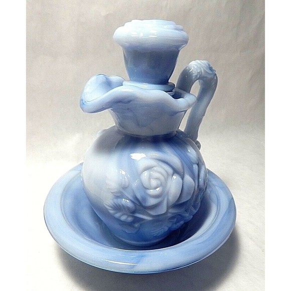 Avon Victoriana Pitcher and Bowl Set Blue Marbleized - Picture 2 of 11